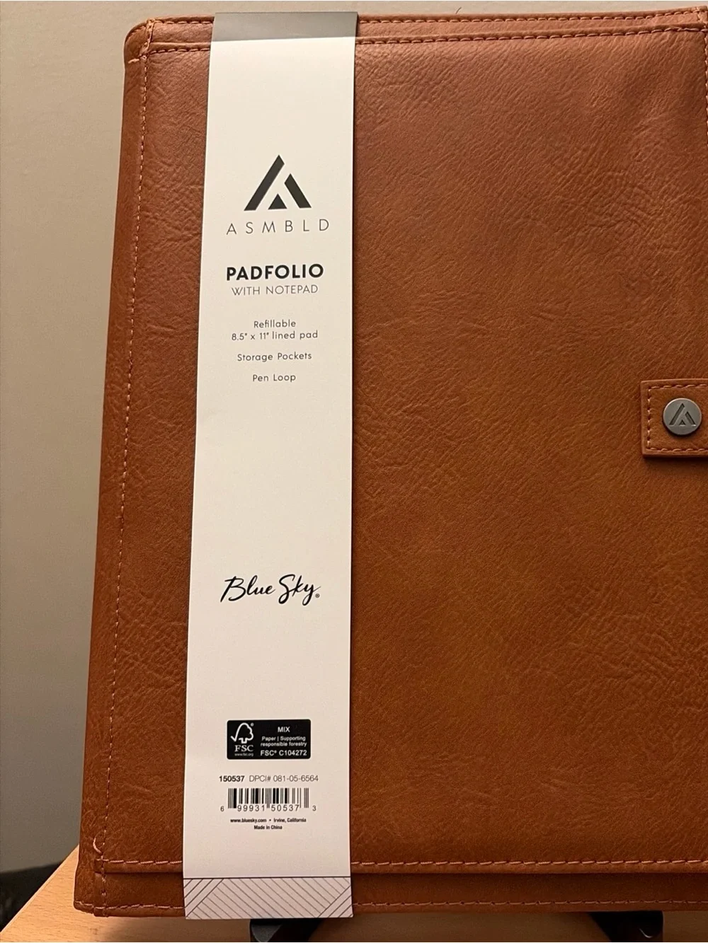 Blue Sky 150537 Asmbld Professional Tan Faux Leather Padfolio w/ 8.5x11 NotePad